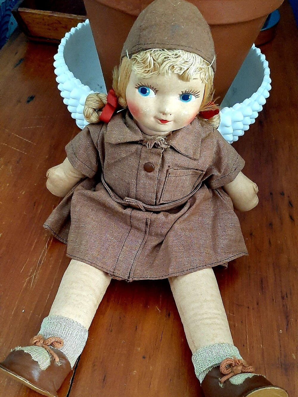 Vintage 1940s Girl Scouts Brownies Georgene Novelties Cloth Doll 13" EUC!